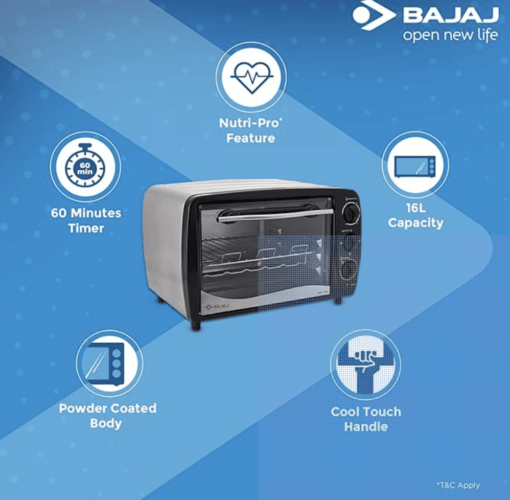 Bajaj Majesty 1603 TSS 16L Oven Toaster Griller (16 Litres OTG) Baking & Grilling Accessories, Oven for Kitchen with Stainless Steel Body, 2 Year Warranty, Black & Silver - Image 3
